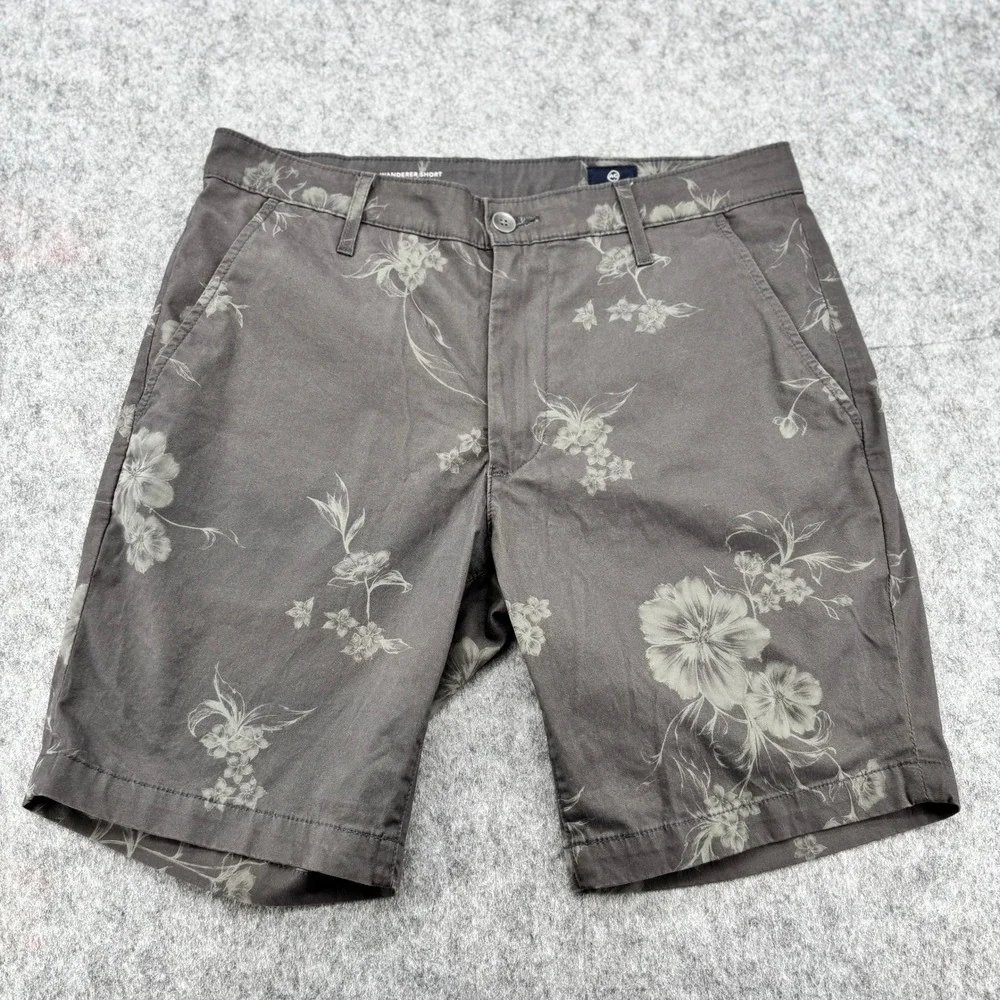 AG Adriano Goldschmied Wanderer Shorts Mens 34 Grey Floral Print Chino Casual